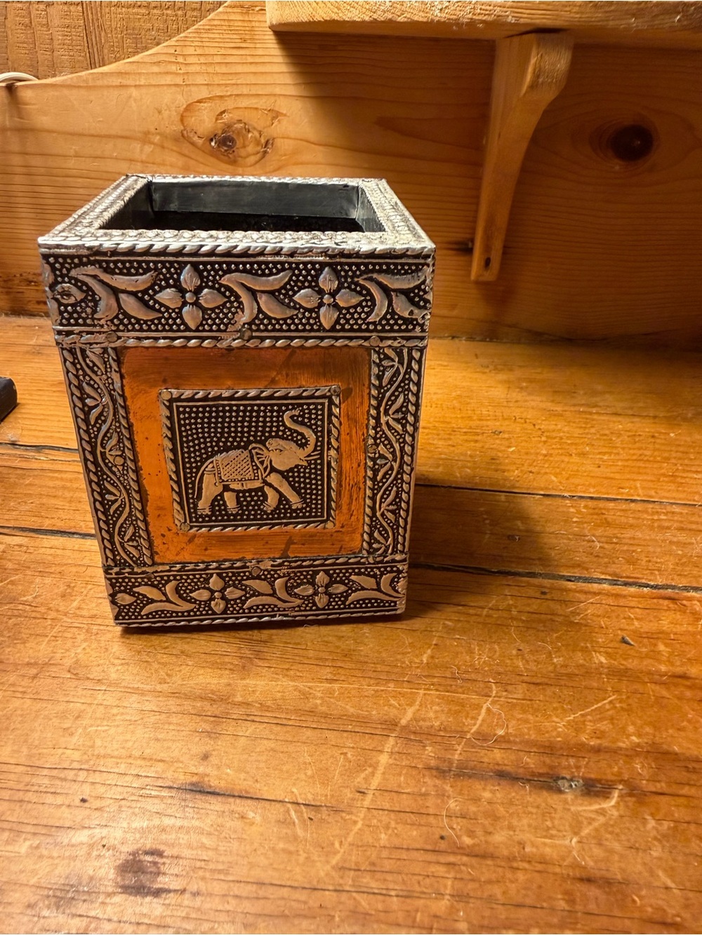 Handcrafted Copper Elephant Accent Box in Orange and Black